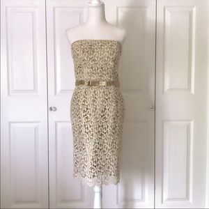 Jessica McClintock Strapless Gold Lace Dress